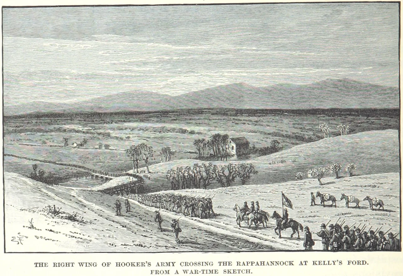 Union troops cross the Rappahannock River prior to the Battle of Chancellorsville.