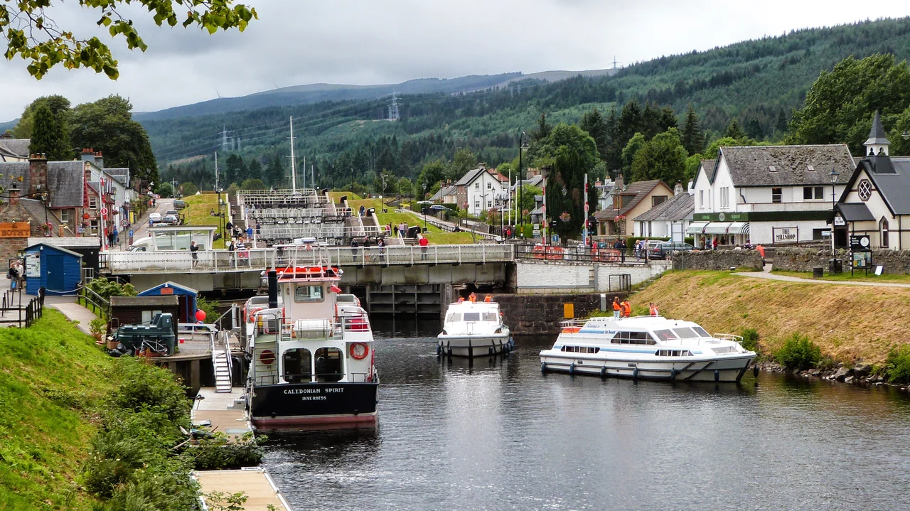 Architectural canal structure, connecting Loch Ness to the west coast, completed 1822