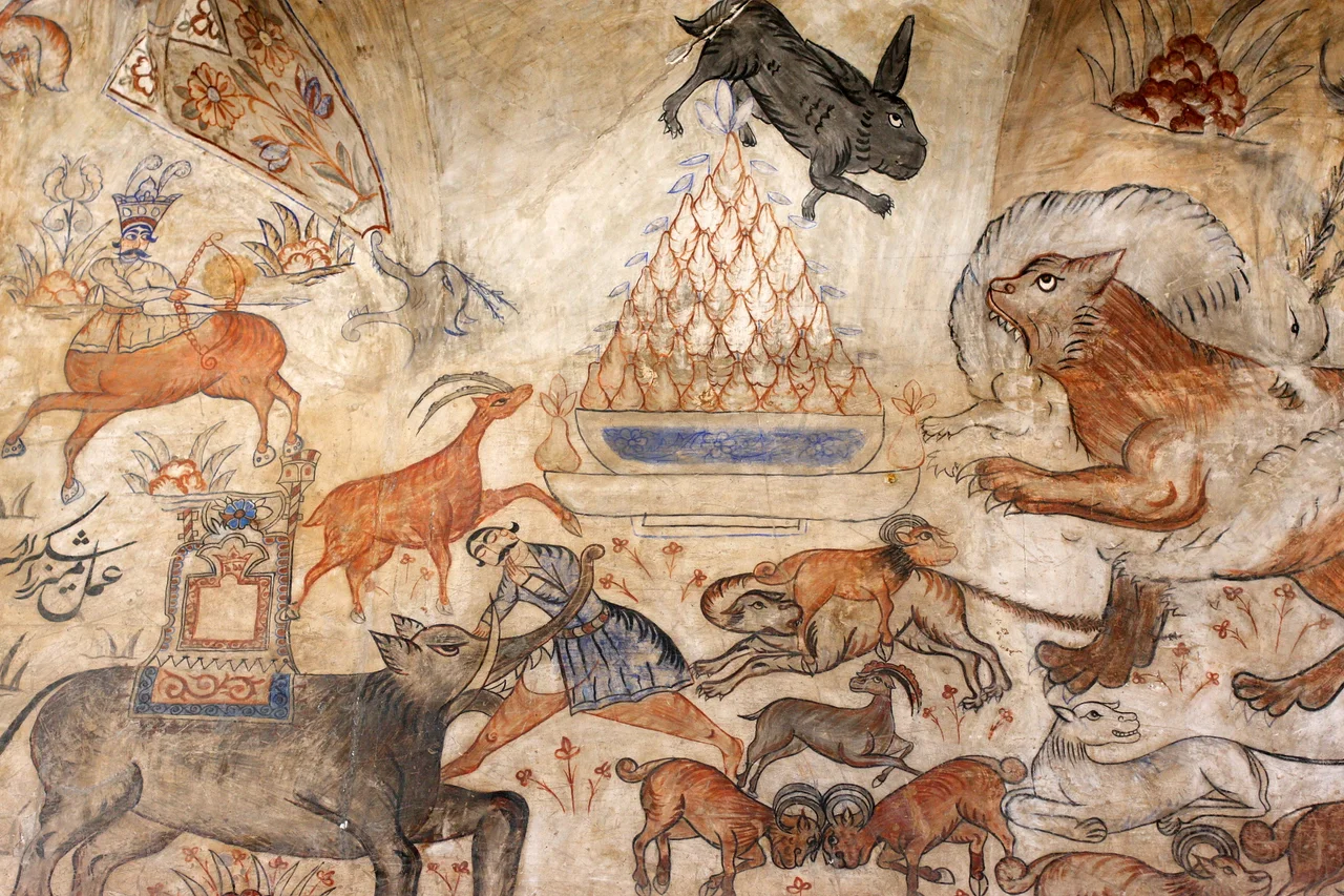 Frescoes in Ganjali Khan Bazaar, Kerman, Iran